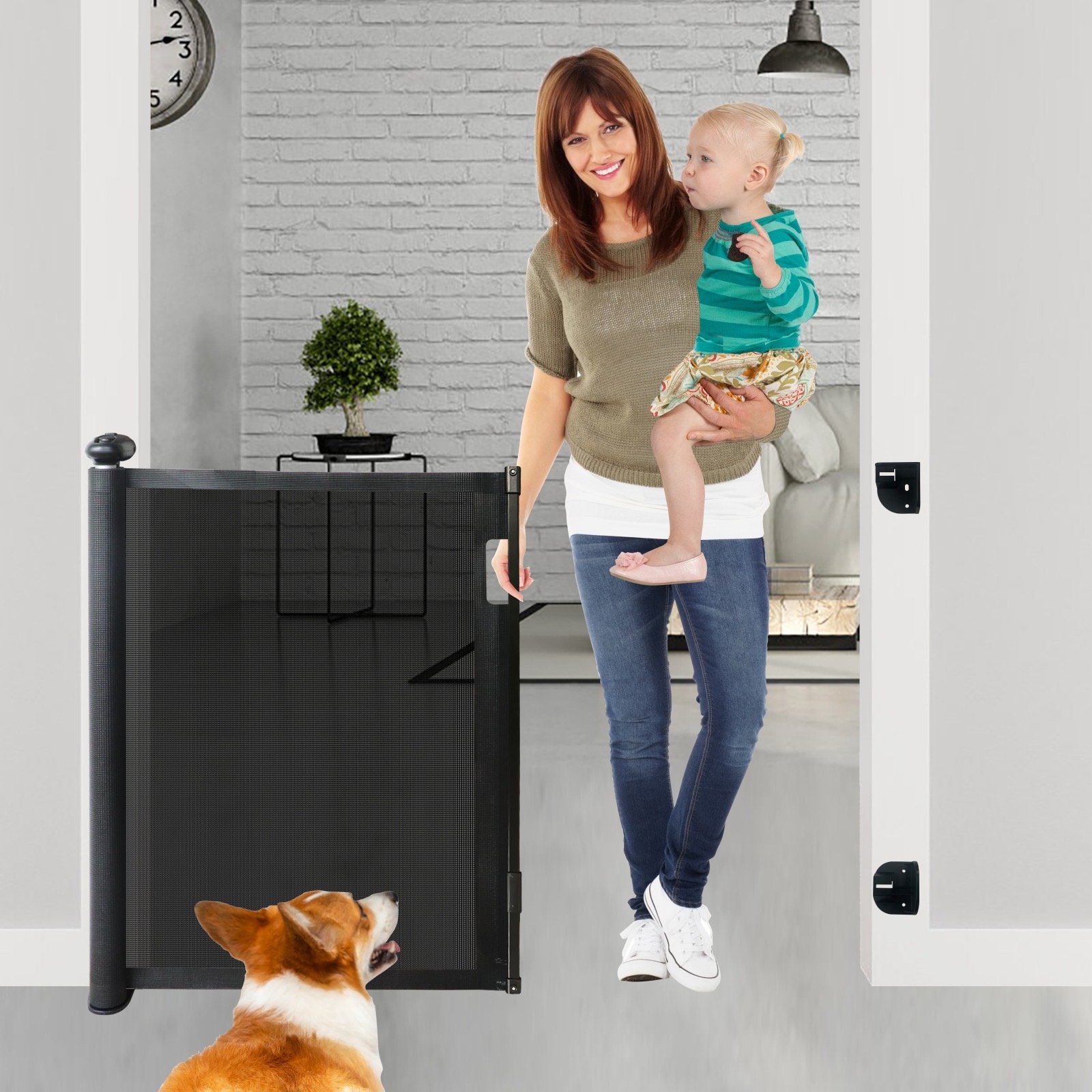 SPY KIDS® Retractable Baby & Pet Safety Gate – 140cm To 300 Wide, 86cm Height | Mesh Gate for Doorways & Stairs