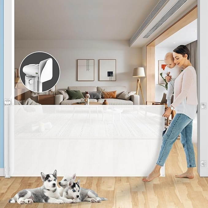 SPY KIDS® Retractable Baby & Pet Safety Gate – 150 To 300cm Extra Wide | No-Drill Mesh Gate for Doorways & Stairs (86cm Height)