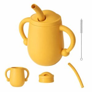 SPY KIDS® Silicone Baby Sippy Cup – Soft Straw, Spill-Proof, BPA-Free (With Cleaning Brush) - Yellow