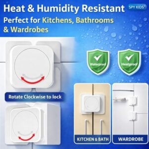 SPY KIDS® Baby Safety Cabinet Locks – Flat Angle, No-Drill Adhesive Latches (2 / 4 Pack)