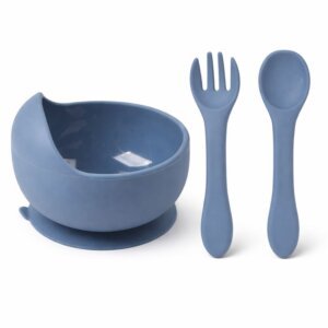 SPY KIDS® Silicone Baby Feeding Bowl Set – Suction Bowl with Spoon & Fork | Microwave & Dishwasher Safe - Bright Blue