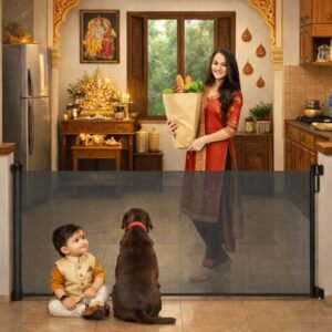 SPY KIDS® Retractable Baby & Pet Safety Gate (140cm x 86cm) Black