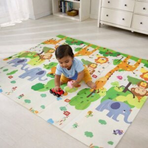 SPY KIDS® XL Reversible Baby Play Mat – 200×180 cm Foldable, BPA-Free, Waterproof & Soft (Adventure Explorer)